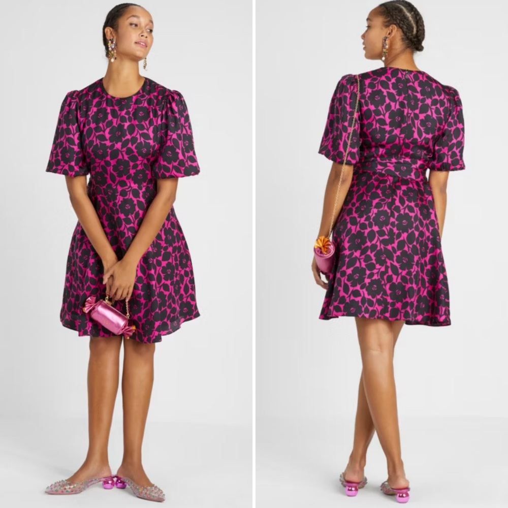 Kate Spade Rosy Garden Tie-Waist Dress Silk Blend Pink Floral Size 6